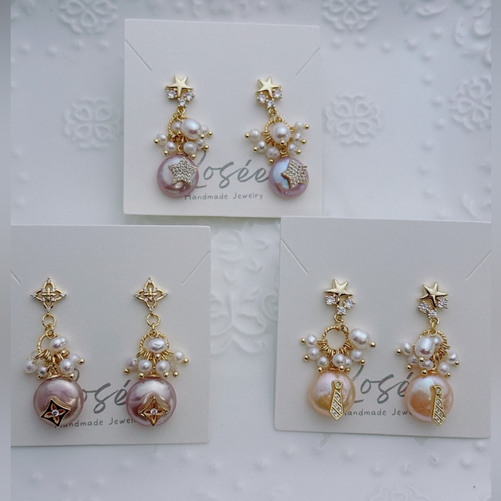 26E278 Handmade Freshwater Baroque Pearl Coin Pearl Dangling Earrings S925 Post - Picture 5 of 8